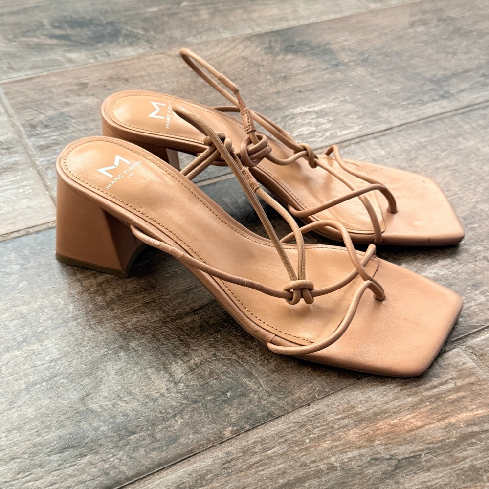Marc Fisher LTD Women's Mlchiara Leather Slingback Square Toe Heels,Tan, 8M